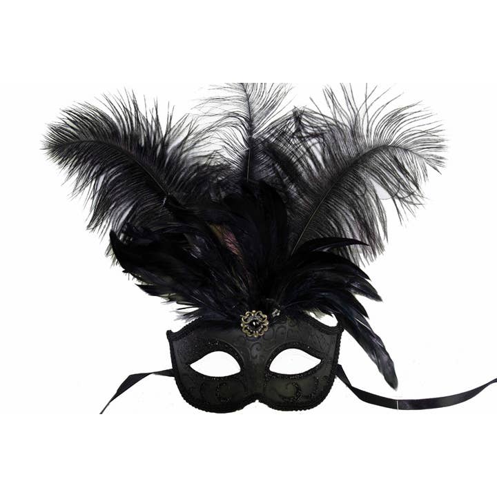 Black Venetian Mask With Feathers for wholesale by KBW Global Corp.