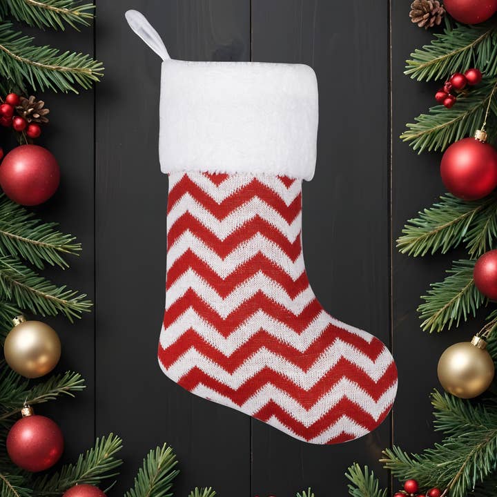 GEXWORLDWIDE - Wholesale Holiday Stocking - Classic Polka Dot & Striped Knit Christmas Stockings