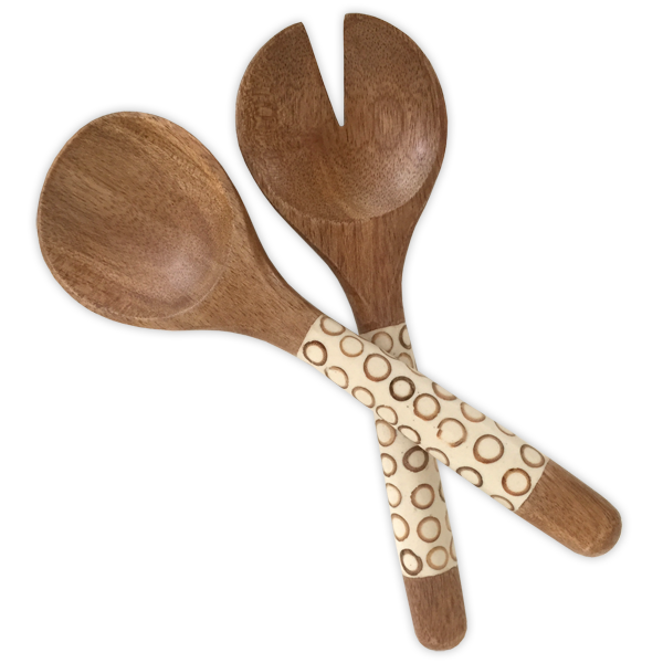 Mud Pie Anchor Icons Wood and Metal Salad Spoon and Fork Servers Set of 2