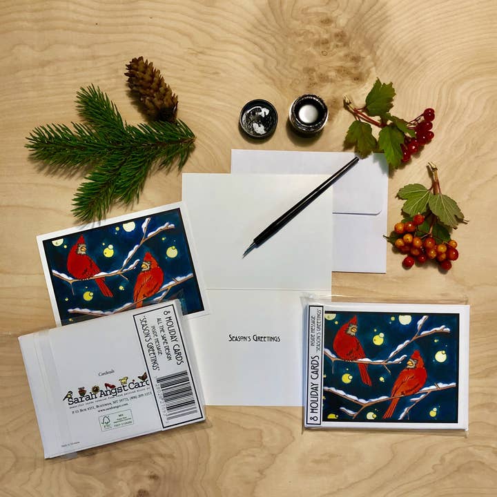 Sarah Angst Art - Wholesale Christmas card - Packaged Christmas Cards Winter Cardinals1