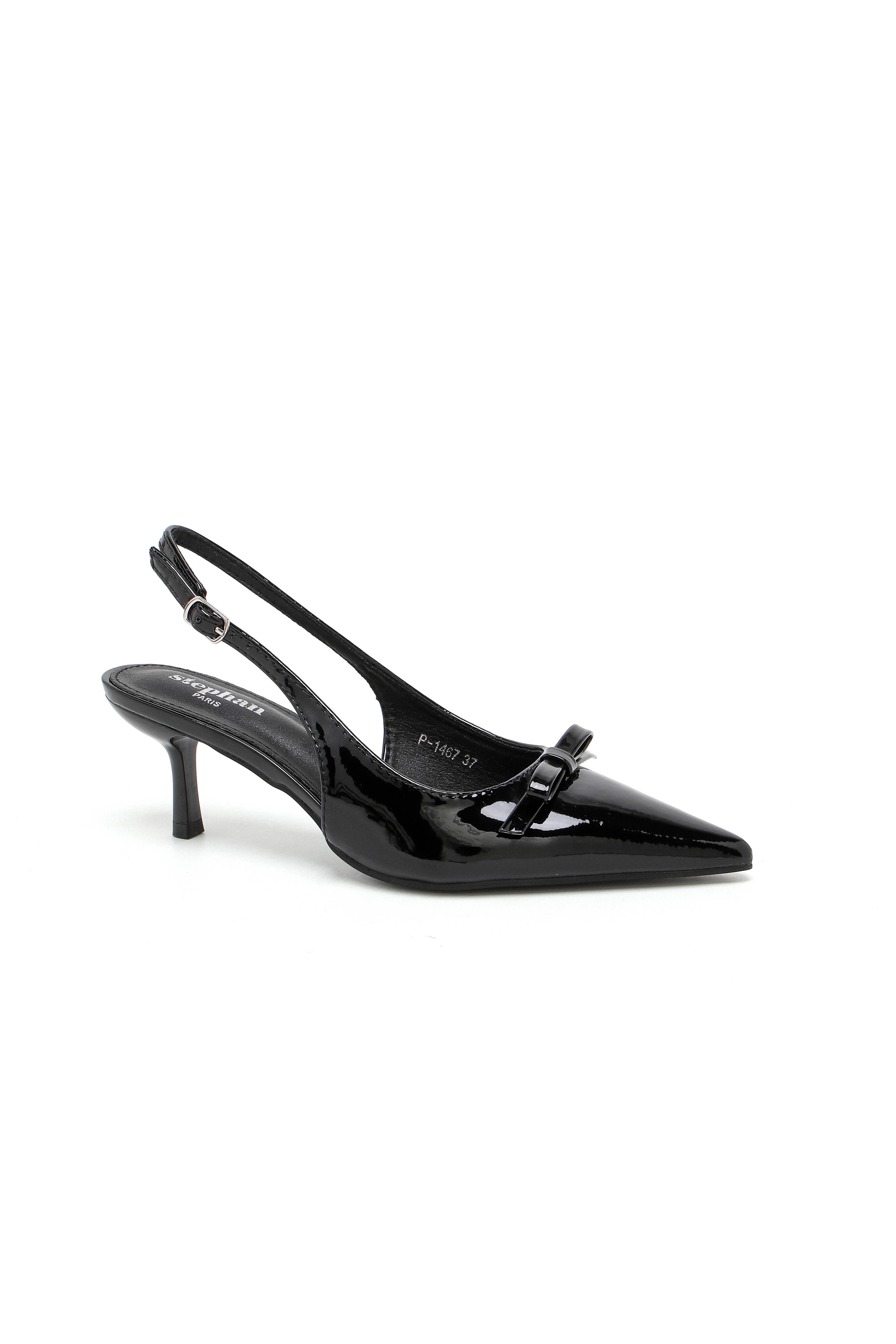 Black Patent leather slingback pump with low heel P-1467 for wholesale on Faire2