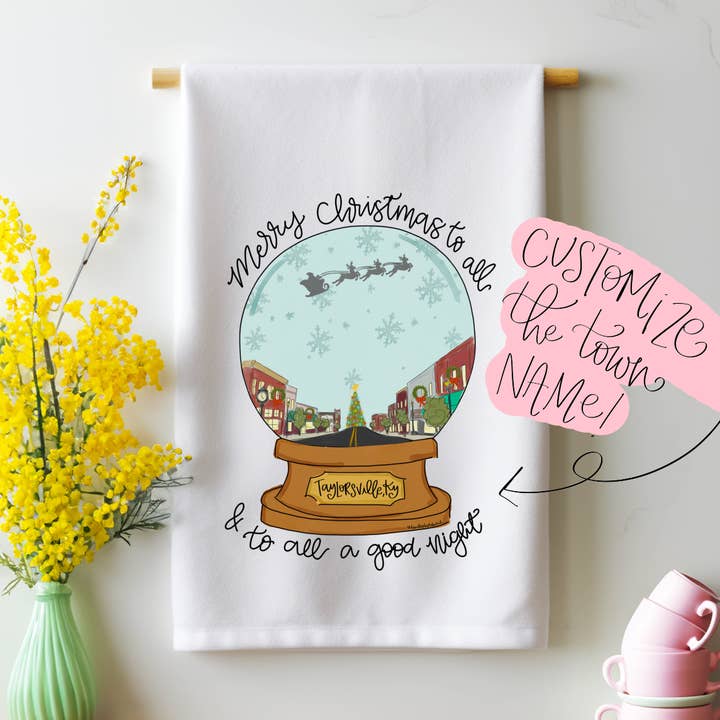 Benutzerdefinierter Name - Brauner Schneekugel-Teetuch für den Großhandel von Doodles By Rebekah