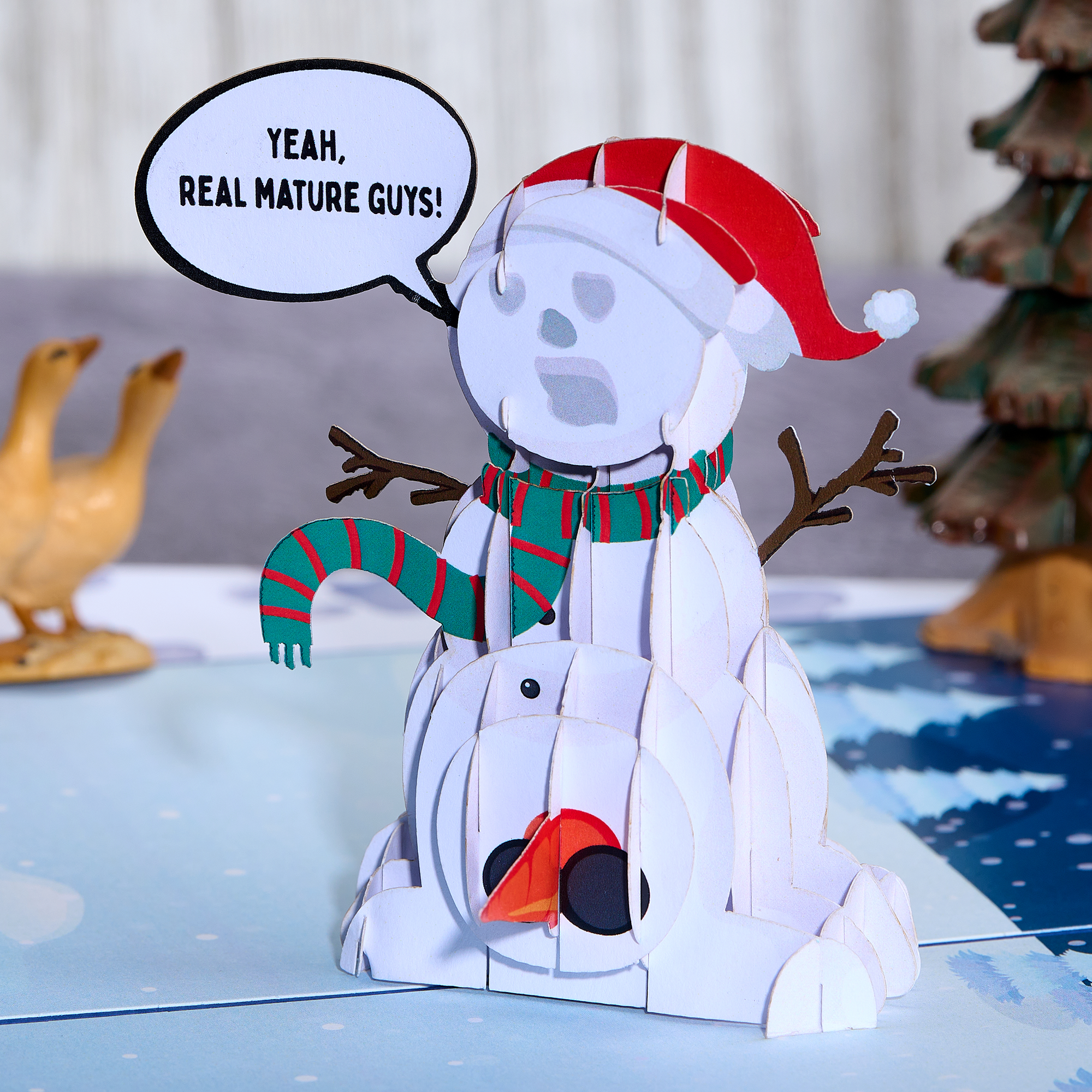 Card Foolery – wholesale Christmas card – Funny Christmas Card 3D Snowman in Santa Hat Holiday Cards1