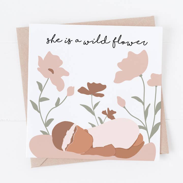 Cartão de saudação de bebê flor selvagem por atacado de Folk + Nest™