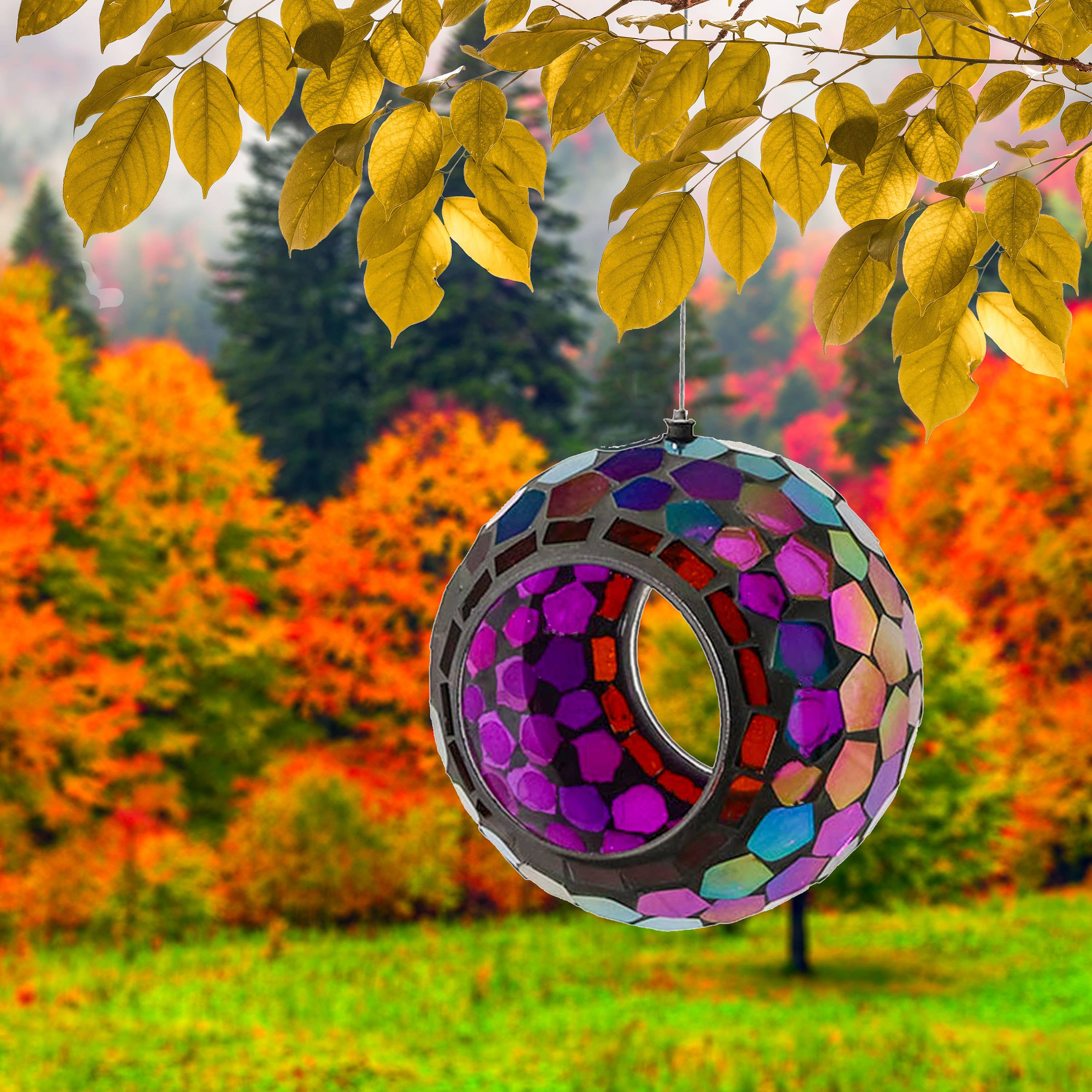 Sunnydaze Decor - Wholesale Bird Feeder - Round Mosaic Fly-Through Hanging Bird Feeder - 6 in - Purple9
