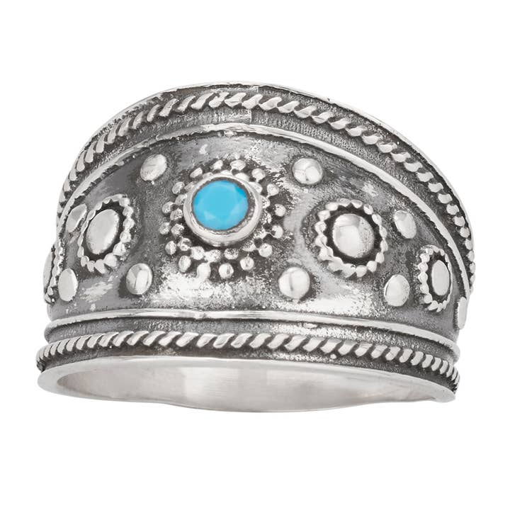 Bague Western Swing en argent sterling et turquoise pour la vente par Tiger Mountain Jewelry