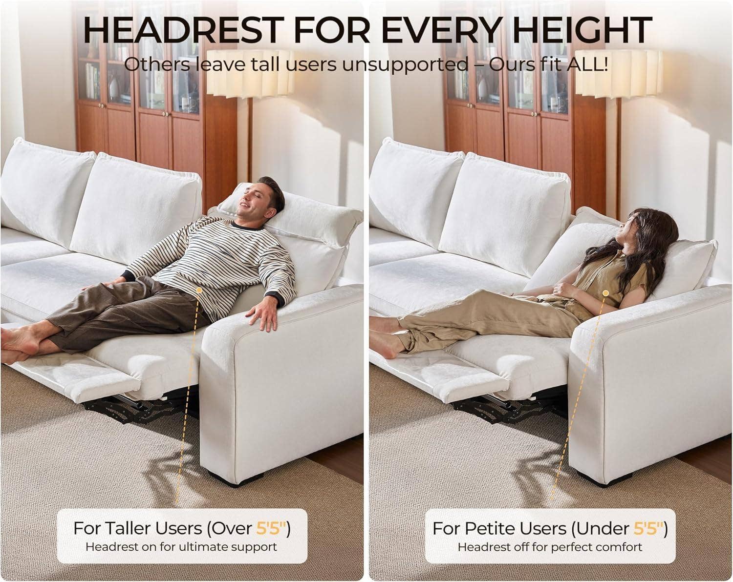 102.8 Inch White Chenille Power Recliner Sofa With Headrest Storage USB Table Wall Hugger for wholesale on Faire4