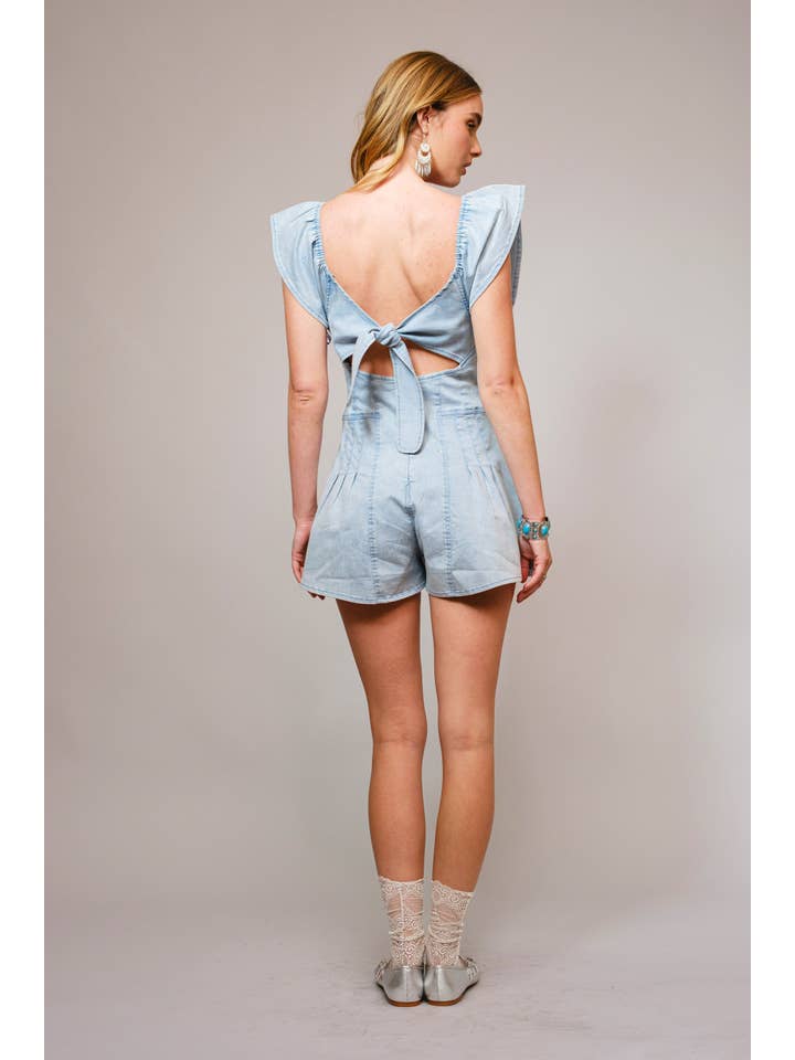 Blue B - Wholesale Romper - Women's - 52112R - Sweetheart Ruffle Sleeve Denim Romper6