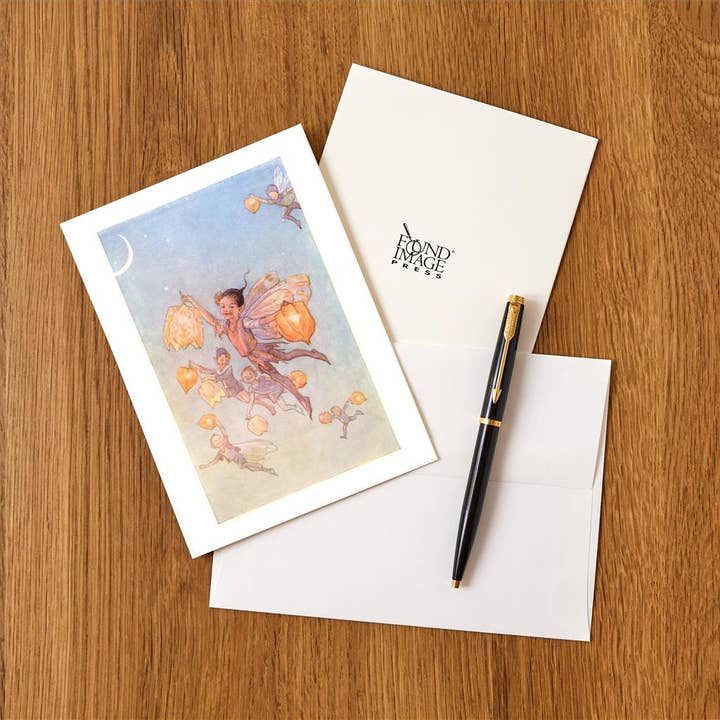 Found Image Press - Wholesale Stationery/notecard set - Greeting Card KF-381 Fairies Floating with Chinese Lanterns1