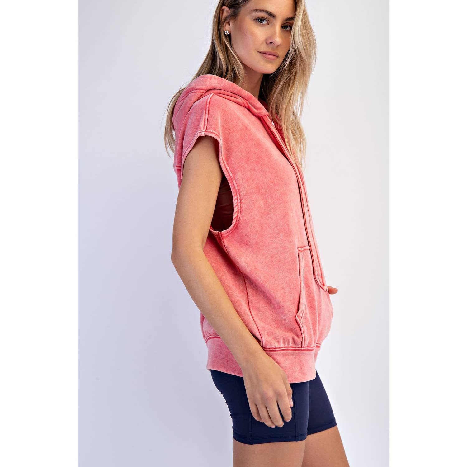 Rae Mode - Wholesale Hoodie - Women's - MINERAL WASHED TERRY SLEEVELESS HOODIE SWEATSHIRT3