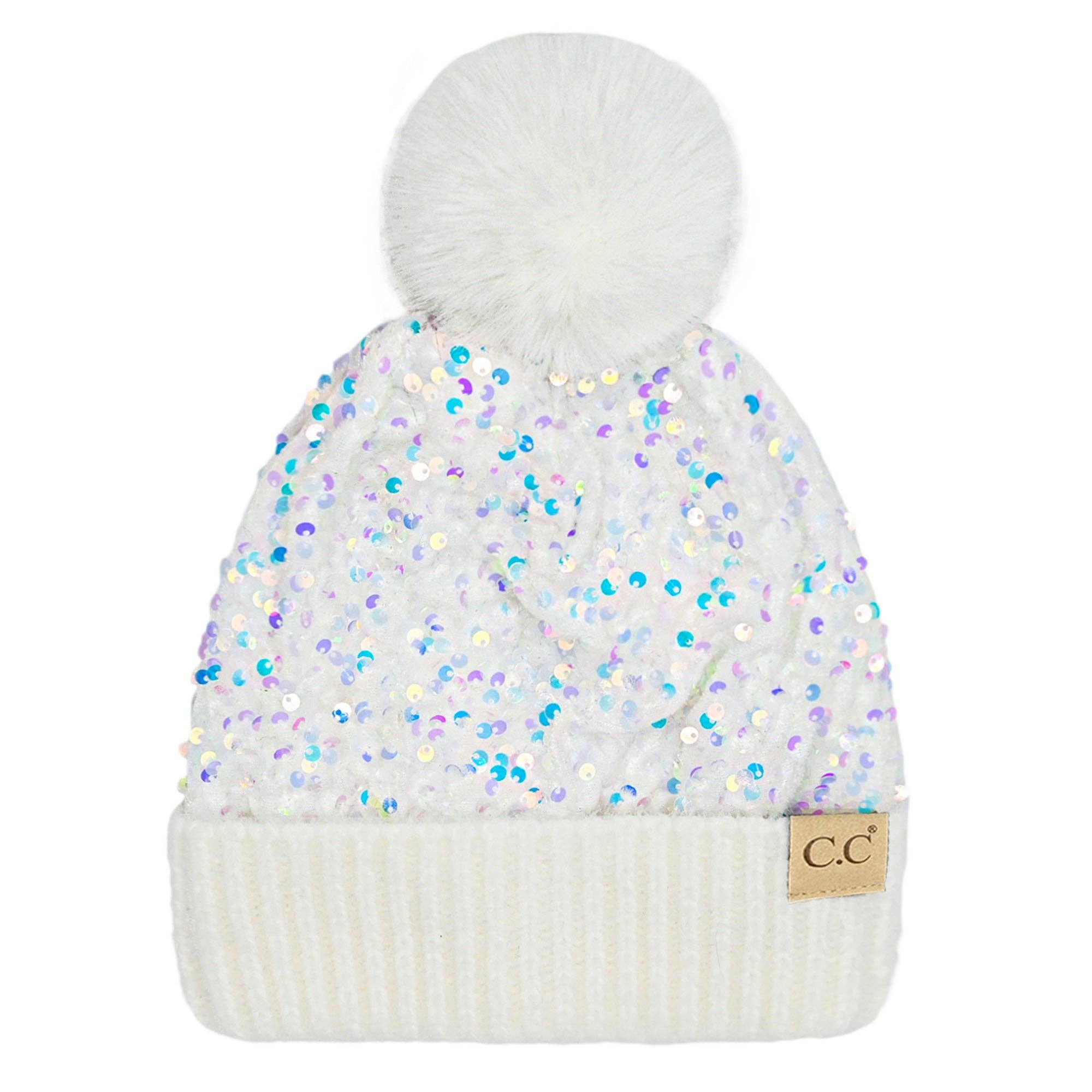 Truly Contagious - Wholesale Beanie - Kids - CC Kids Sequin Fur Pom Beanie - Kids Hat ( KD-HTE0012 )2