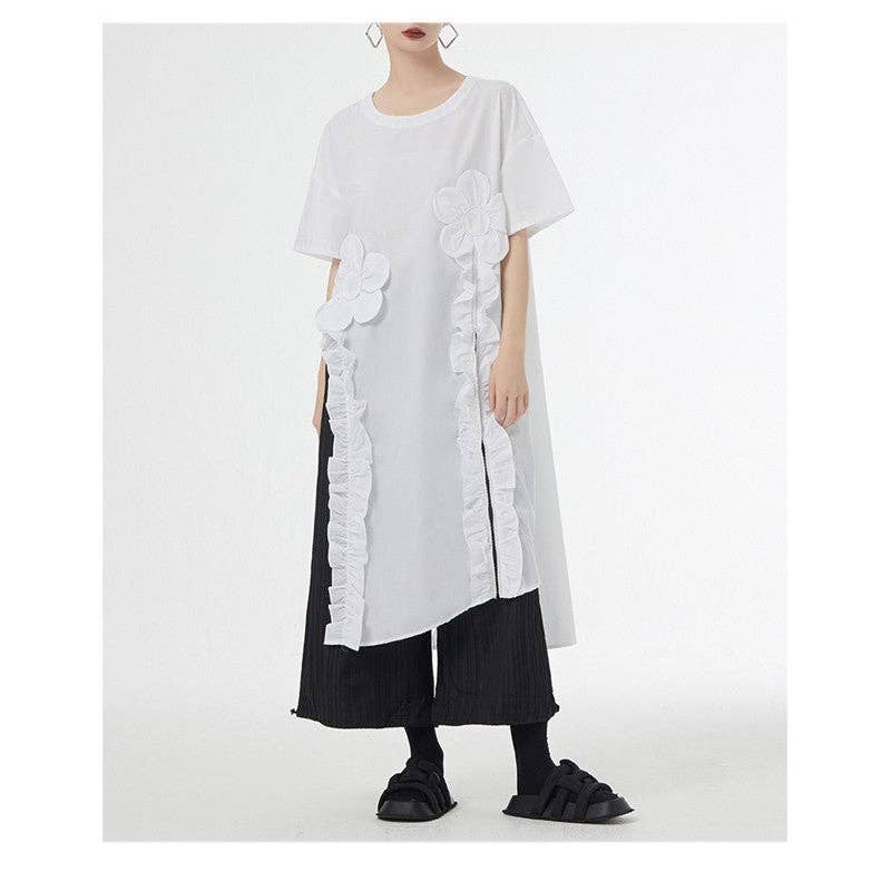 UZ Wholesale Store - Wholesale Dress - Women's - Korean Style Floral Patch Short Sleeve Shirt Dress3