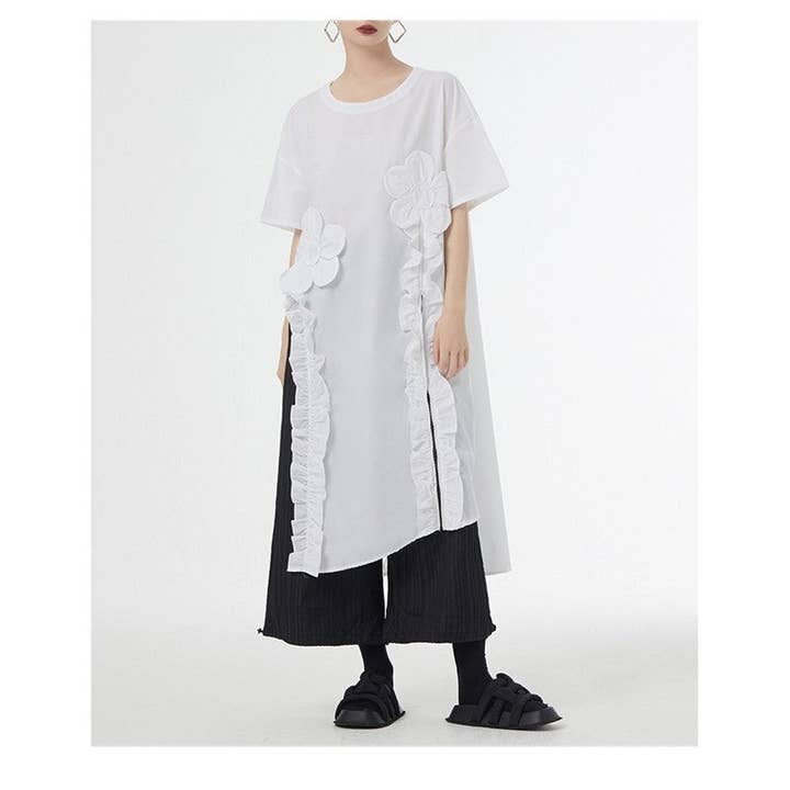 UZ Wholesale Store - Wholesale Dress - Women's - Korean Style Floral Patch Short Sleeve Shirt Dress3