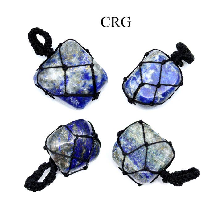 SET OF 5 - Lapis Tumbled Cord Macramé Pendant / 1" Avg for wholesale by Crystal River Gems LLC