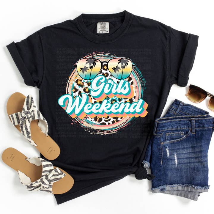 Flawless Transfers - Wholesale Sublimation Transfer - Girls Weekend - Round Tropical Beach Sunglasses - Design 2 DTF Transfer