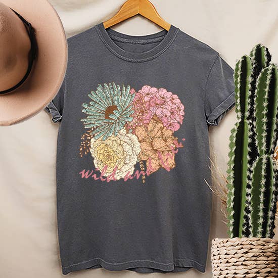 WILD AND FREE BOUQUET GARMENT DYED GRAPHIC T SHIRTS for wholesale by LaLaSista