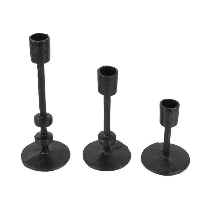 Zeckos - Wholesale Candle Holder - Set of 3 Black Cast Iron Metal Taper Candle Holders