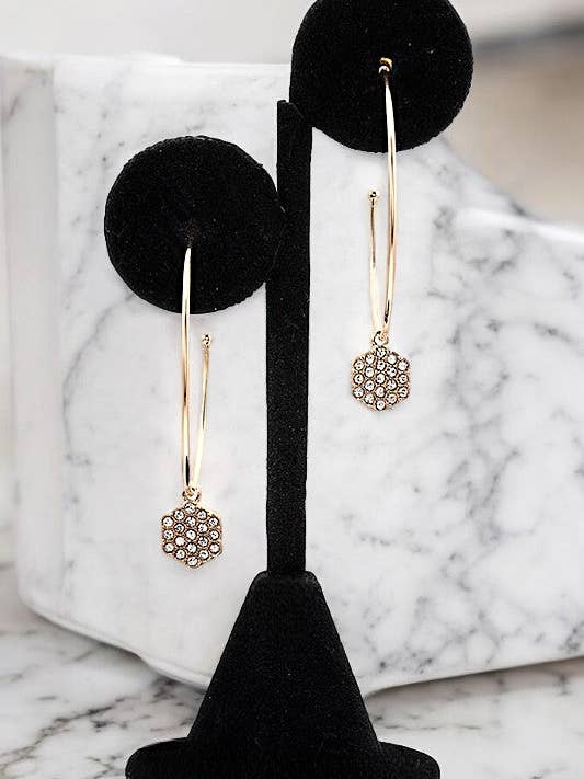 RHINESTONE PAVE SEMI HOOP DANGLE EARRING for wholesale by Andrea Bijoux