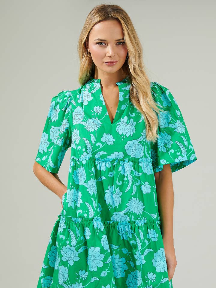 Waterlilly Floral Tomales Klänning med delad hals för wholesale av Sugarlips