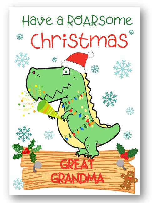 Second Ave Great Grandma Dinosaur Christmas Card for wholesale by Second Ave Gift Company