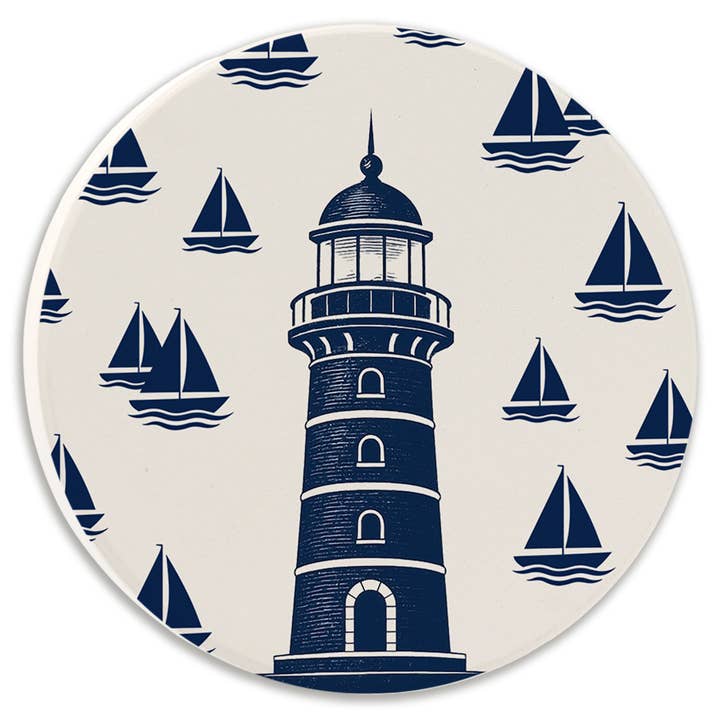 Sottobicchiere per auto Faro nautico con barca a vela per la vendita all'ingrosso da parte di Tipsy Coasters & Gifts