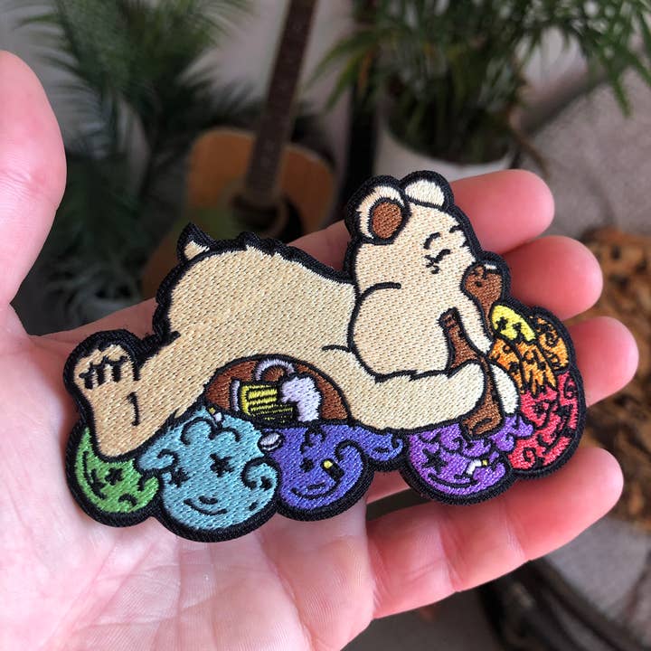 Drunky Bear Stash Patch – 4" Iron-On Patch for wholesale by Mushroom Kingdom Pins