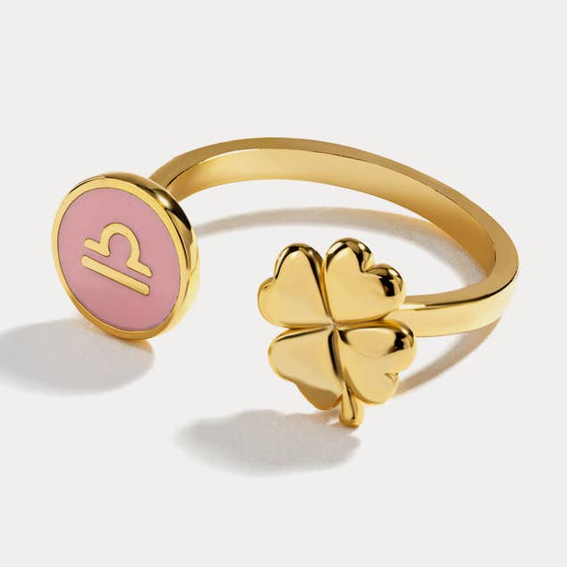 Zodiac Sign Four-leaf Clover Ring for wholesale by Verdivine