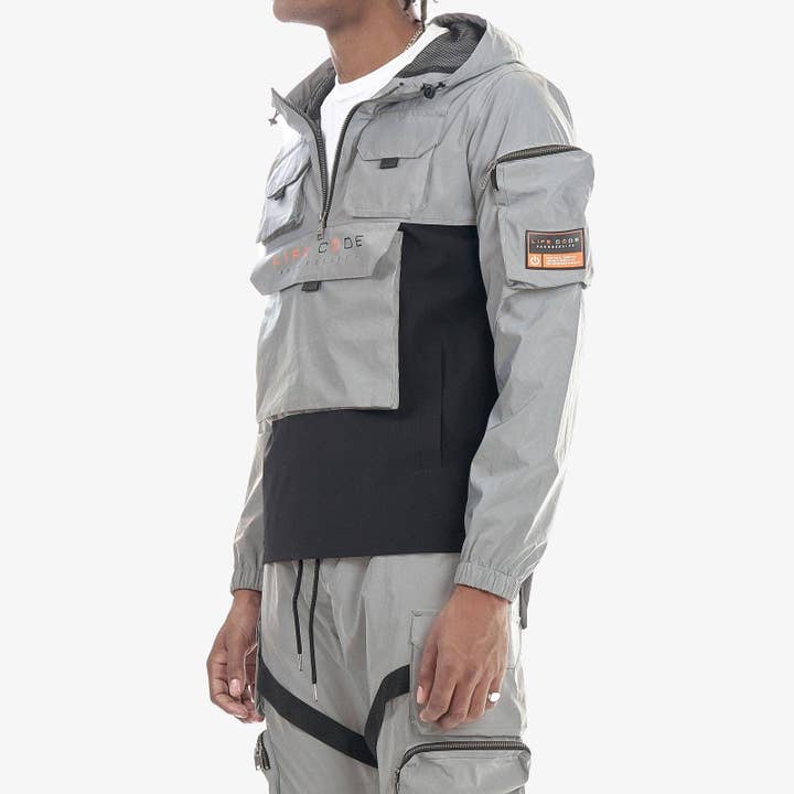 Copper Rivet - Wholesale Windbreaker – Men's - J03. SILVER (REFLECTIVE) PULLOVER WINDBREAKER2