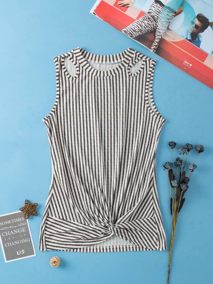 Gray Striped Cutout Twist Front Tank Top for wholesale on Faire2