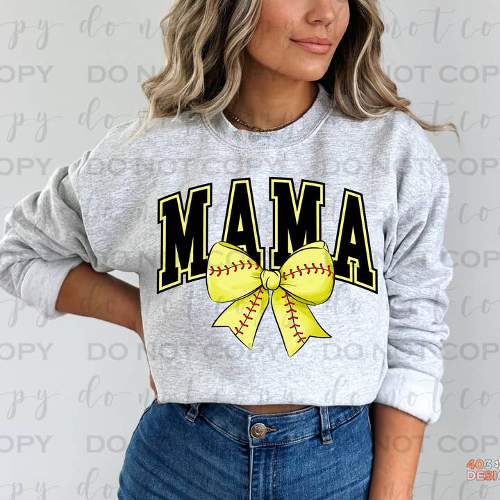 Softball Mama Bow DTF Transfer for wholesale by 403 Designs