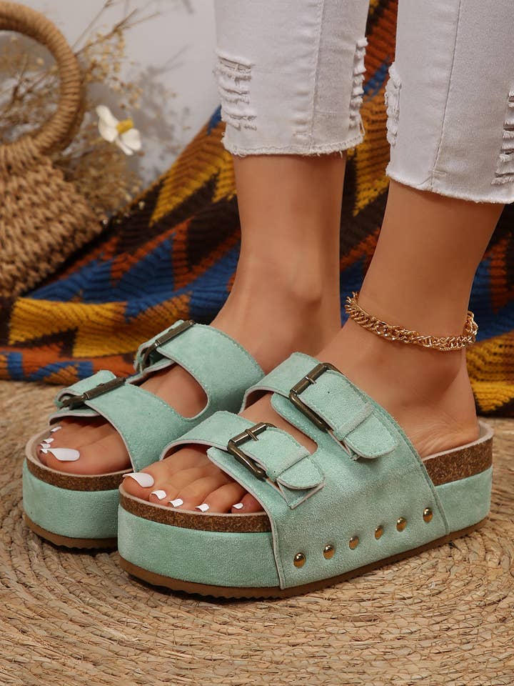 Threaded Pear – Engroshandel sandal - Dame – Sandaltøfler i ruskind med spænde og fodseng11