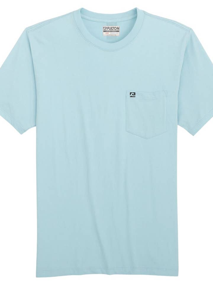 WaveWashed Ultra Soft Faded Light Blue Pocket T-Shirt for wholesale by Fulton Apparel Company