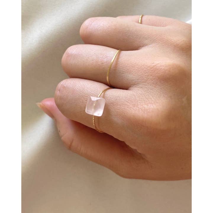 ERIJEWELRY - Wholesale Single stone/solitaire ring - Rose Quartz Square Daily Serenity Ring1