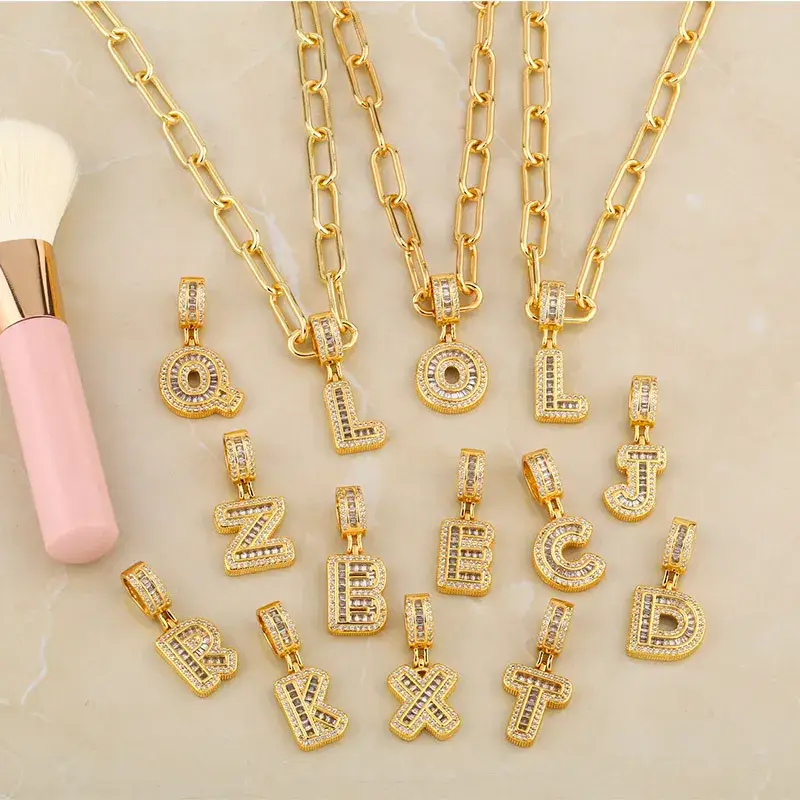 Sweet Cherry Sky - Wholesale Pendant/Charm Necklace - Chunky Gold Initial Letter Pendant Charms with Rhinestones 1