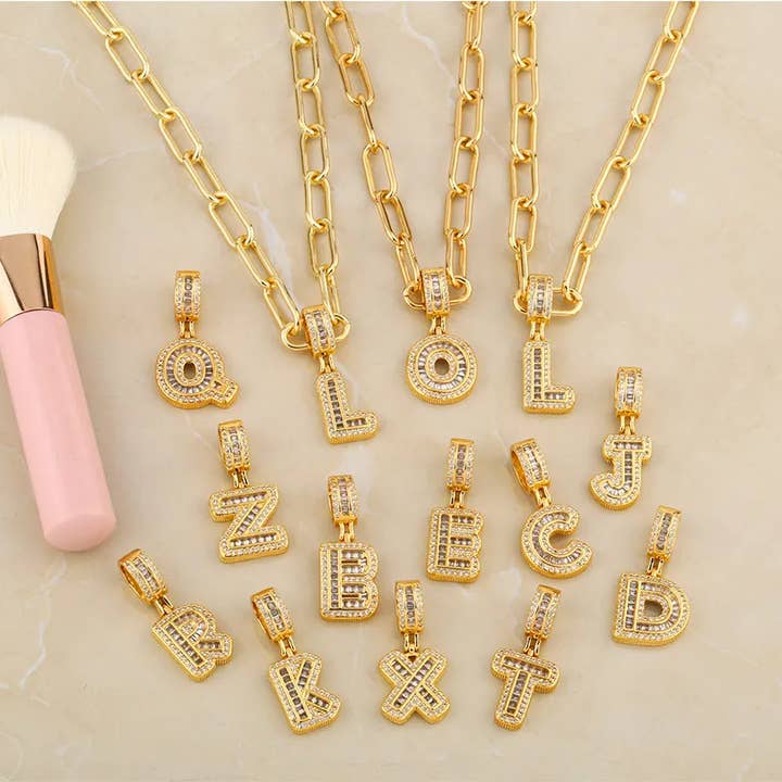 Sweet Cherry Sky - Wholesale Pendant/Charm Necklace - Chunky Gold Initial Letter Pendant Charms with Rhinestones 1