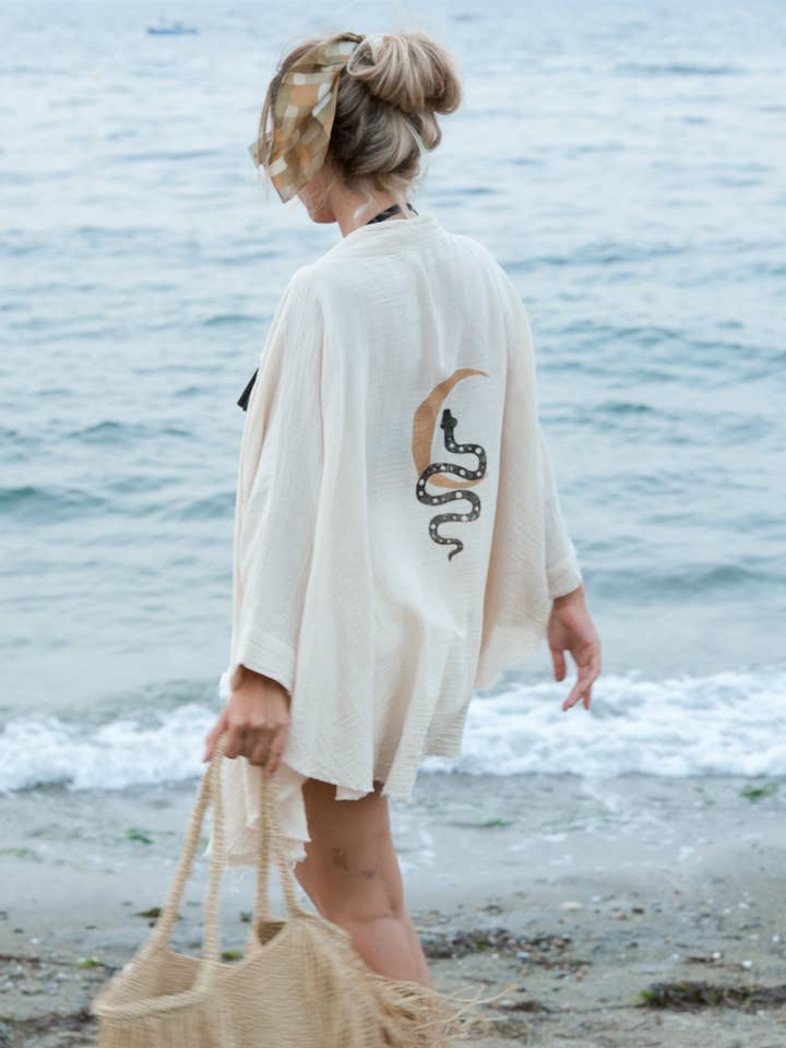 Moa - Wholesale Kimono - Women's - Snake and Moon Celestial Muslin Kimono Robe / Poncho