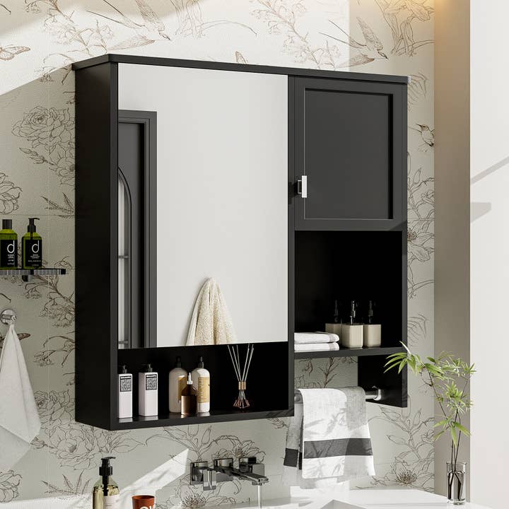 39F Inc. - Wholesale Cabinet - 29x28in Black Wall Mounted Bathroom Cabinet with Mirror1