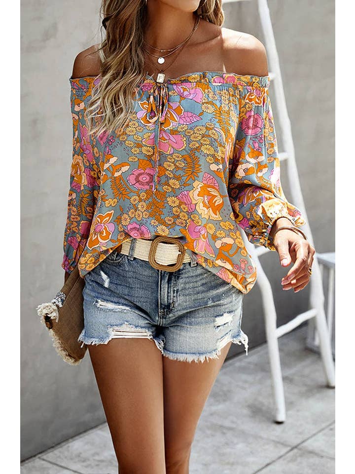 Elings - Wholesale Blouse - Women's - Feminine Graphic Off Shoulder Top7