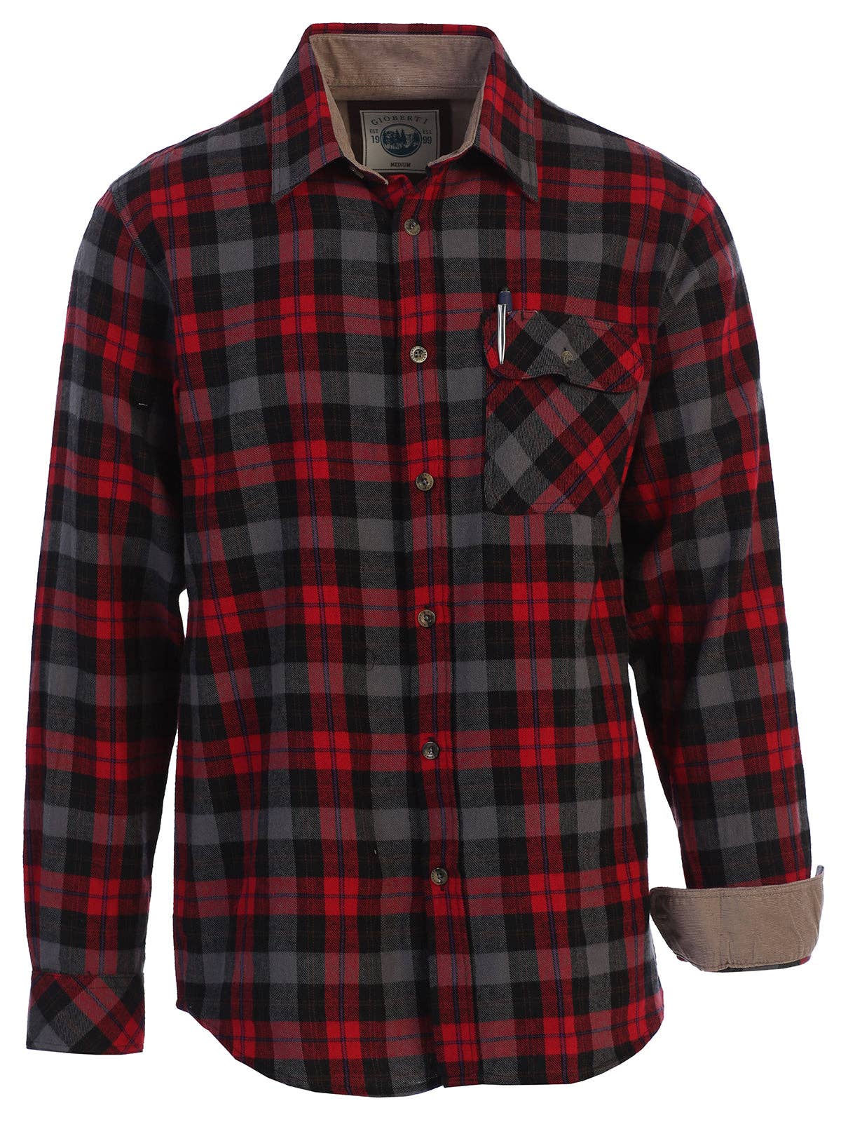 b-one inc - Wholesale Button Down Shirt - Men's - Men's Flannel Button Up Shirt with Corduroy Contrast GB-LS94FC13