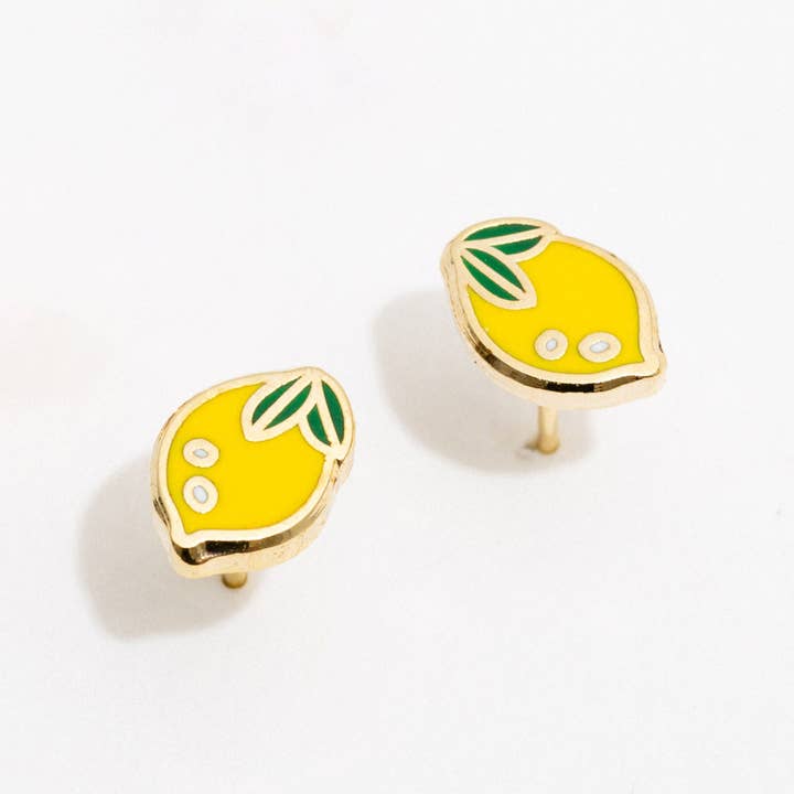 Lemon Enamel Stud Earrings for wholesale by Larissa Loden