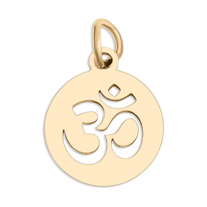WJW - Wholesale Individual Charm/Pendant - 18K Gold PVD Stainless Steel "Om" Symbol Circle Pendant0
