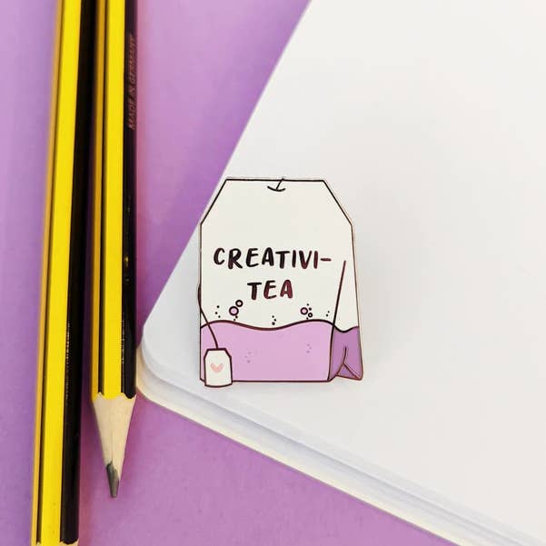 Creativi-Tea Enamel Pin for wholesale by Quinn's Pins