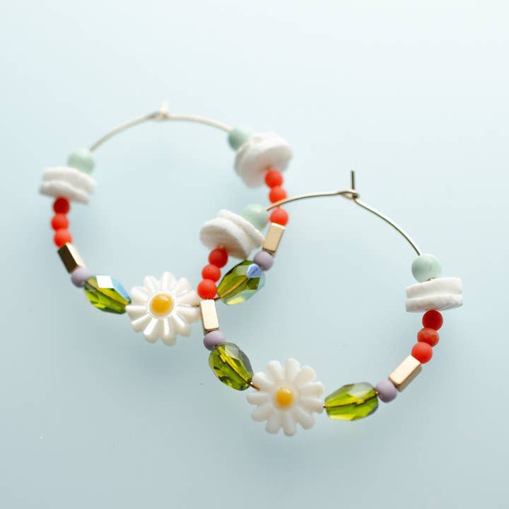 Jill Makes - Wholesale Hoop Earrings - Daisy Gold filled Beaded Hoops