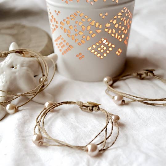 NATURE ET LIN - Wholesale Beaded Bracelet - ÉTOILE - Linen and pearl bracelet made in France - JEWELRY4