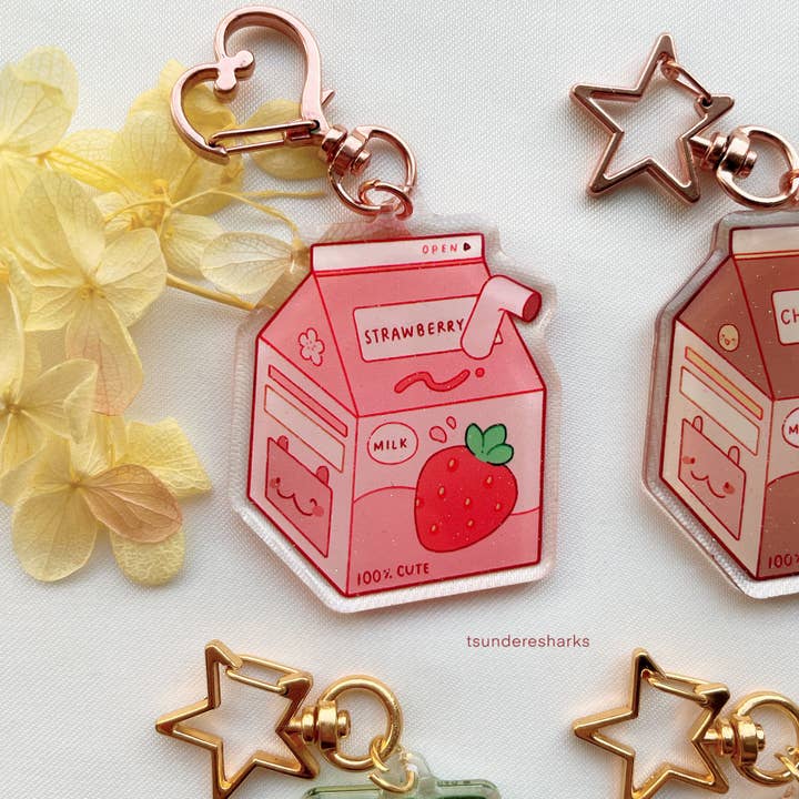 tsunderesharks - Wholesale Keychain - Women's - Strawberry, Banana, Melon, Chocolate Milk Carton Keychains2