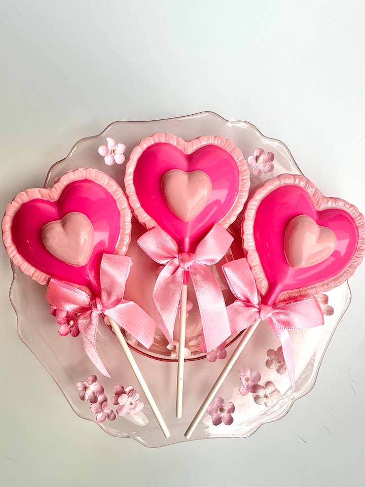 Large Hot Pink Heart Lollipops for wholesale by Delightful Chocolates