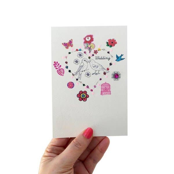 Biglietto di nozze con perline - Lovebirds per la vendita all'ingrosso da parte di Rosie Wonders