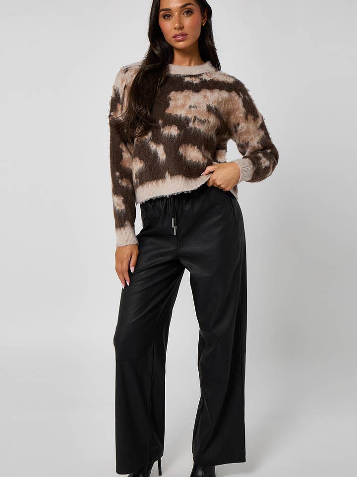 Brown Brushed yarn abstract print jumper for wholesale by Urban Bliss