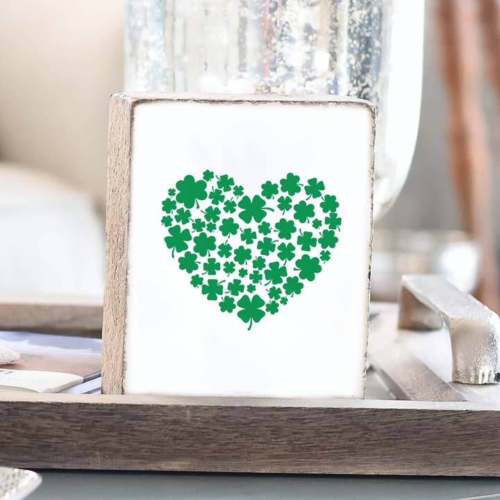 Clover Heart Decorative Wooden Block for wholesale by Rustic Marlin