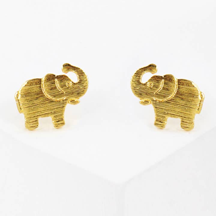 Fashion City - Wholesale Stud/Post Earrings - Gold-Dipped Brass Elephant Earring